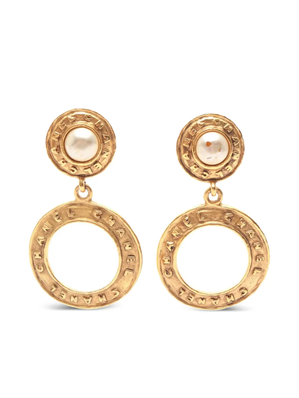 CHANEL Pre-Owned 1986-1988 pearl-embellishment earrings | Gold | Image 1