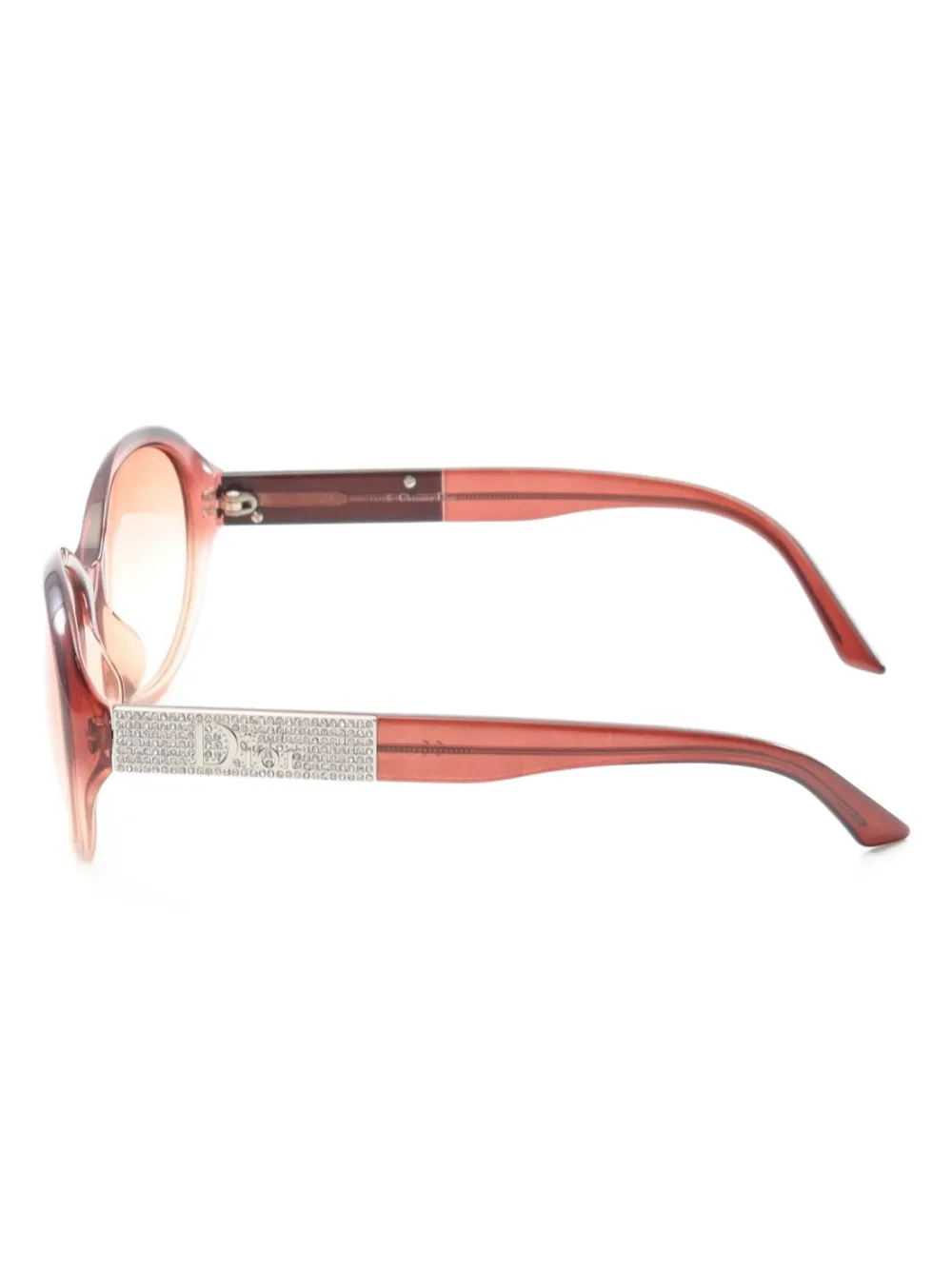 Pre-owned Dior 2010s Rhinestone Oval Sunglasses In Red