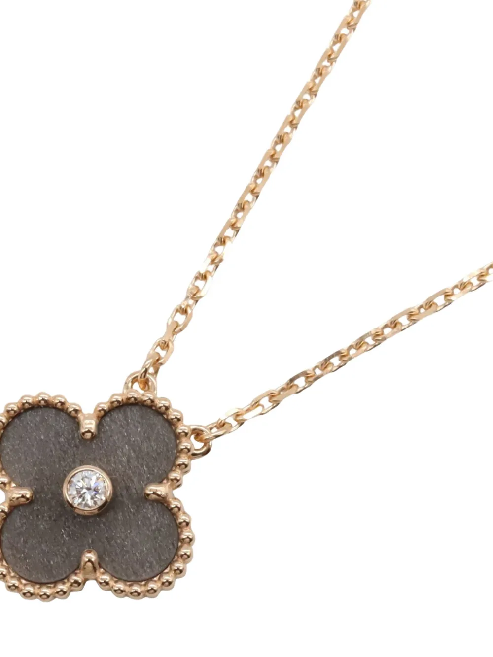Pre-owned Van Cleef & Arpels 18k Rose Gold Alhambra Obsidian Diamond Necklace