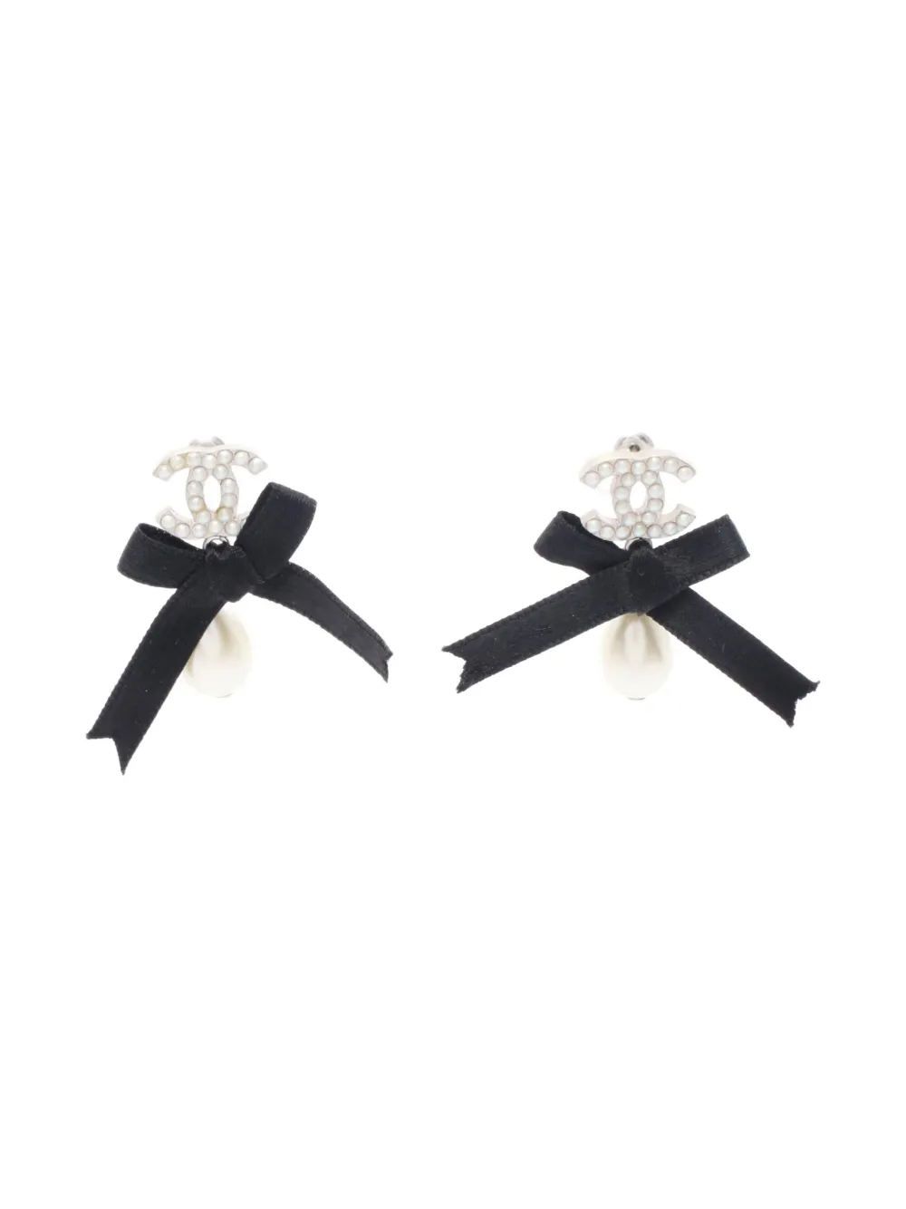 CHANEL Pre-Owned  1986-1988 Interlocking CC ribbon-detail earrings | Gold | Image 1