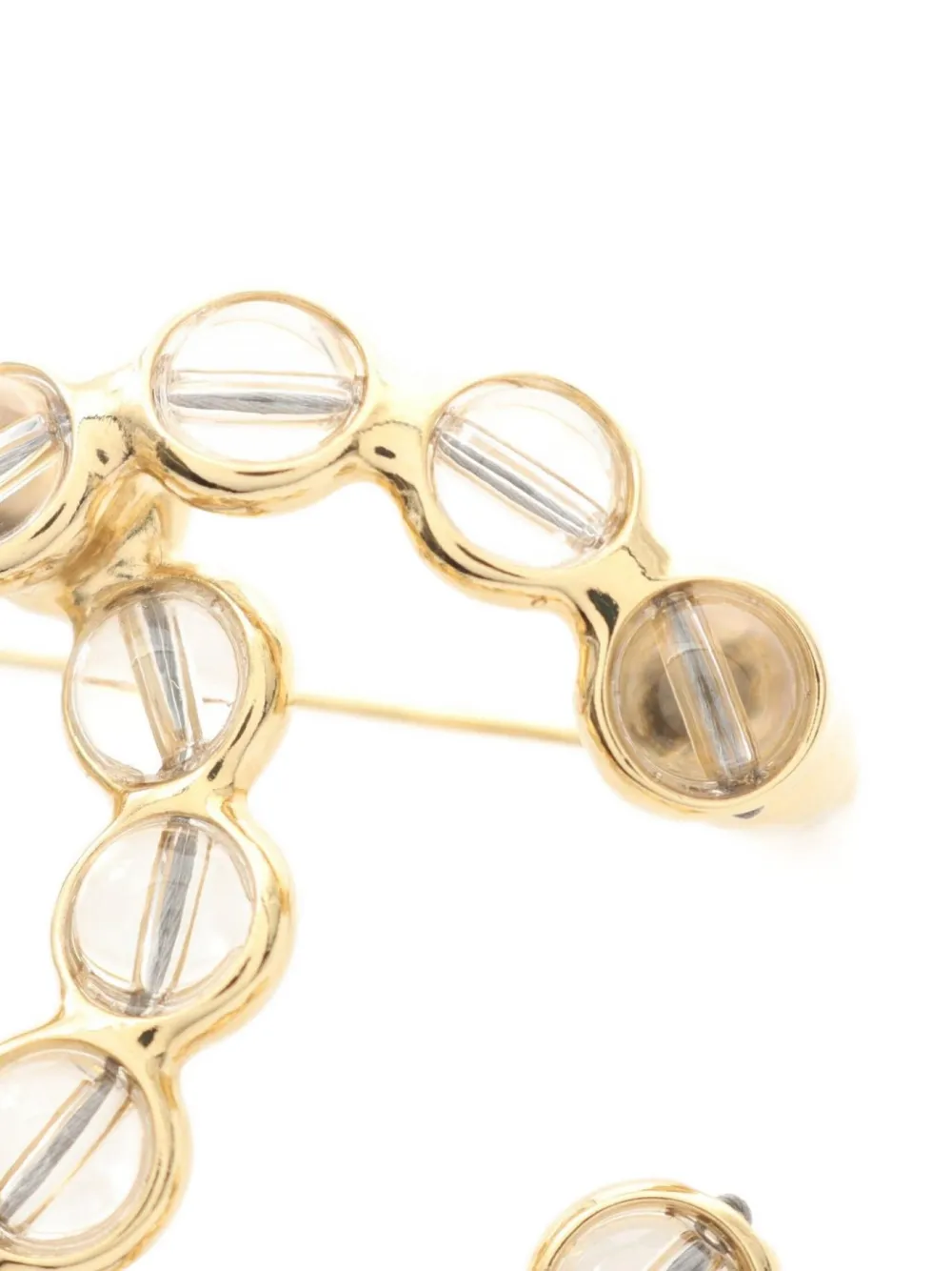 Pre-owned Chanel 1986-1988 Cc Rhinestone Brooch In Gold