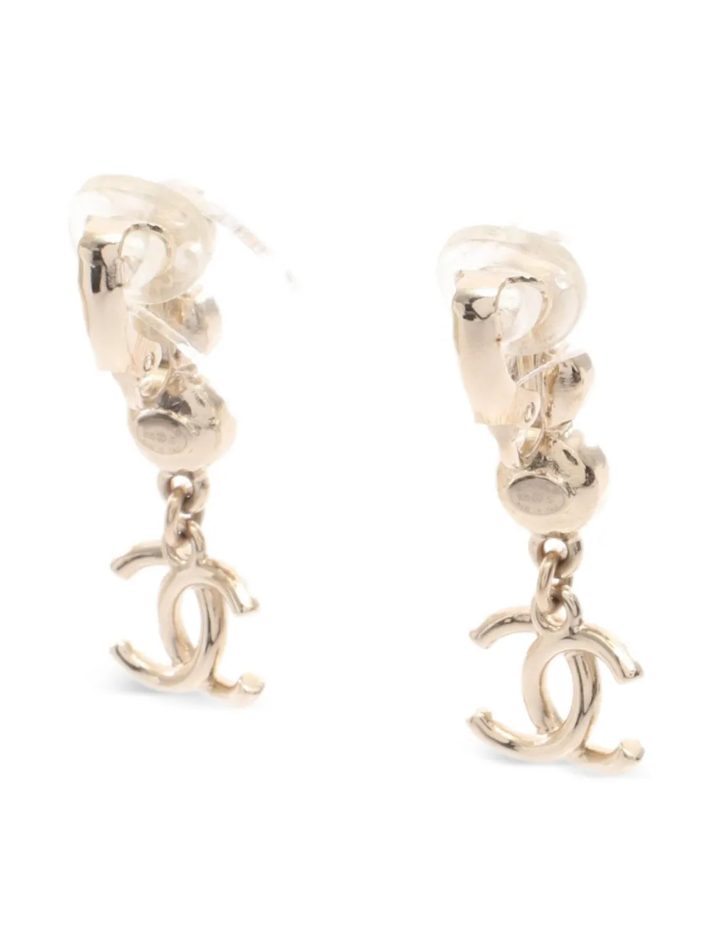 Pre-owned Chanel 1986-1988 Coco Mark Rhinestone Earrings In Gold