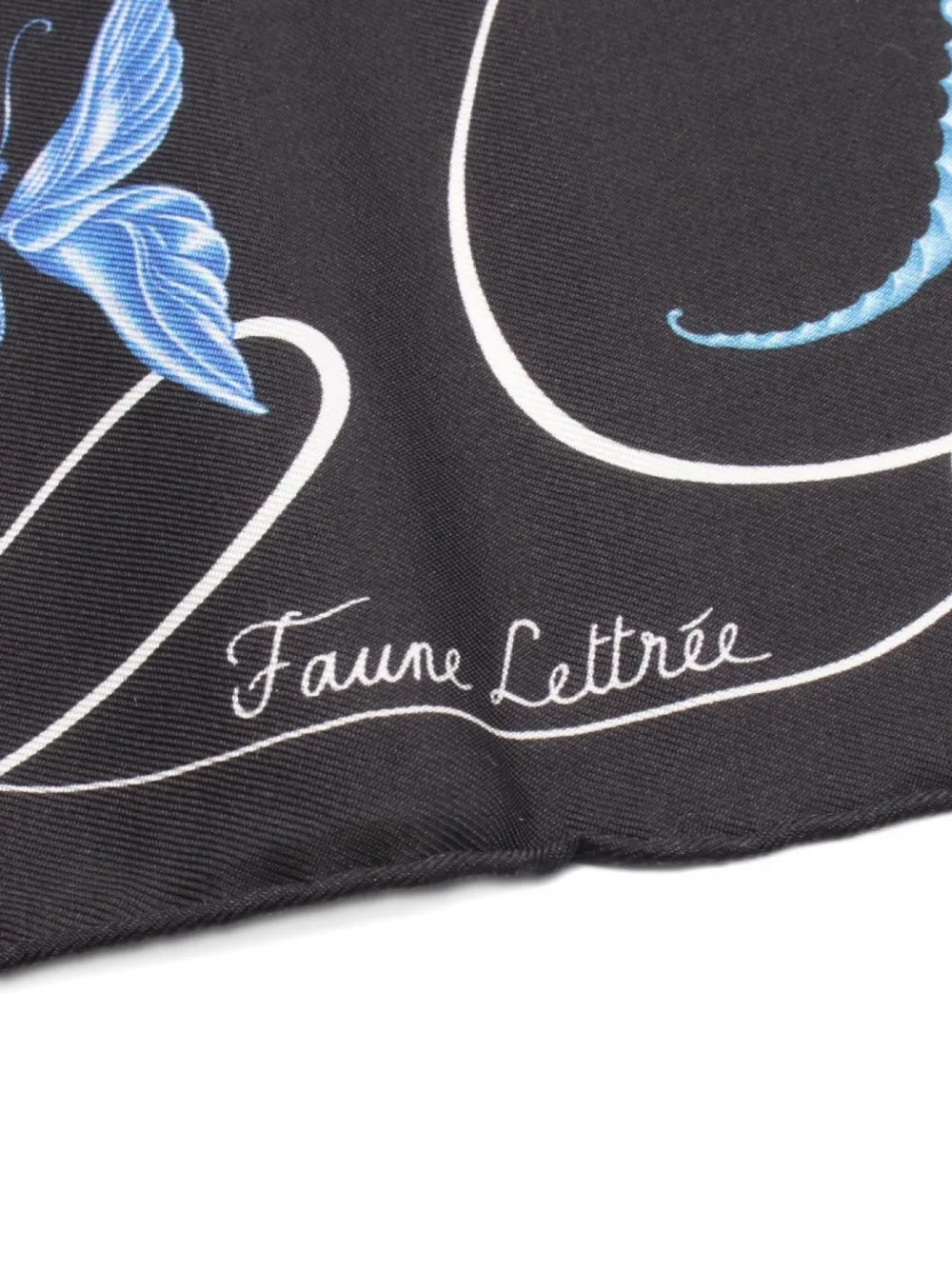 Pre-owned Hermes 2010s Faune Lettre Silk Scarf In Black