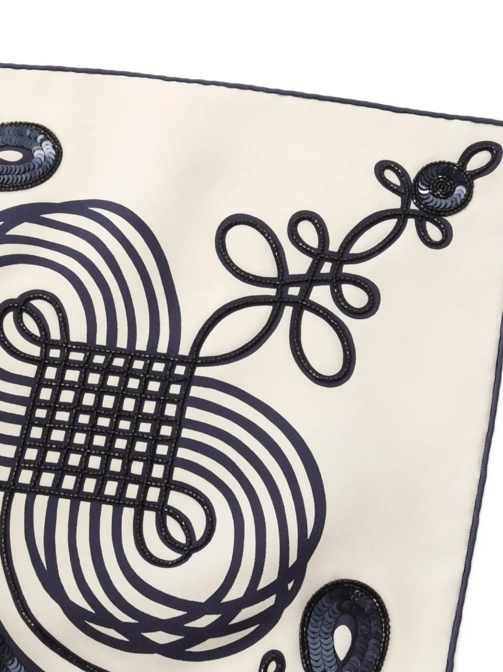 Pre-owned Hermes 2010s Brandebourgs Tattoo Bead-embroidered Scarf In Neutral
