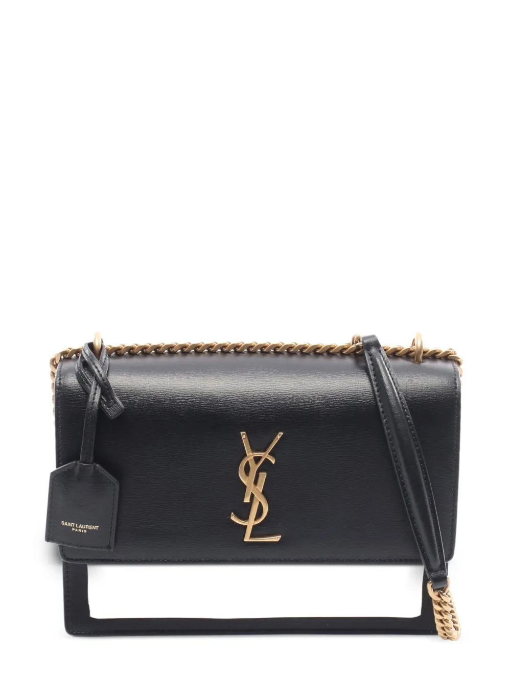 Pre-owned Saint Laurent 2010s Sunset Chain-strap Leather Shoulder Bag In Black