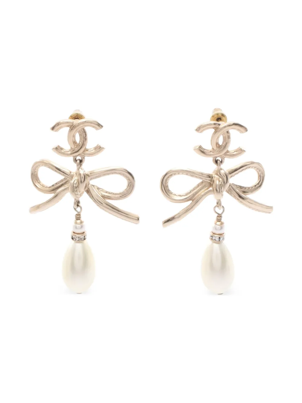 CHANEL Pre-Owned 1986-1988 Coco Mark bow pearl earrings | Gold | Image 1