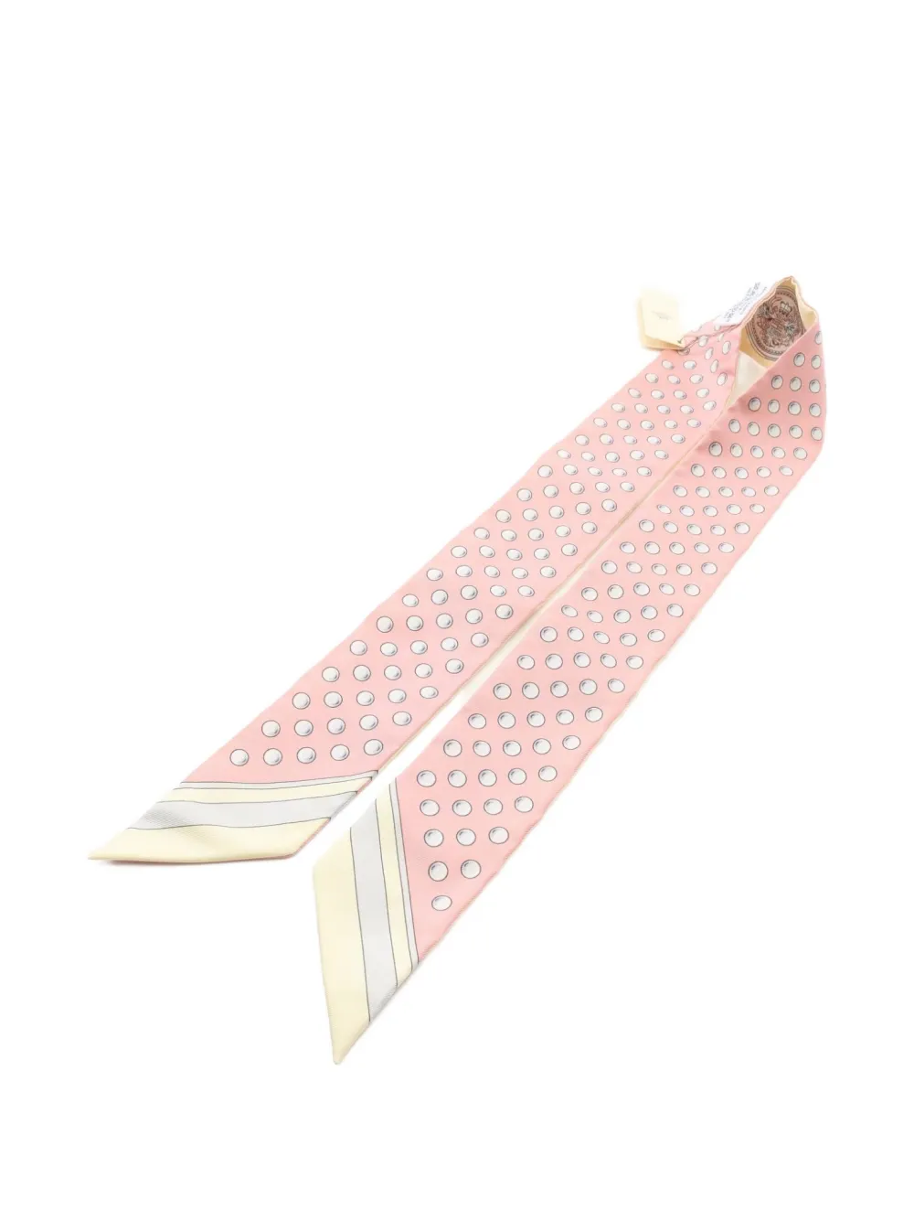 Pre-owned Hermes 1920s Grand Tralala Pearl-print Ribbon Scarf In Neutral