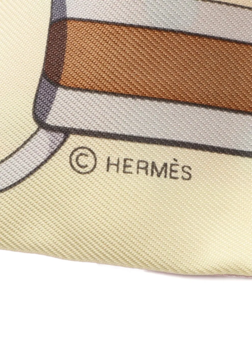 Pre-owned Hermes 1920s Grand Tralala Pearl-print Ribbon Scarf In Neutral