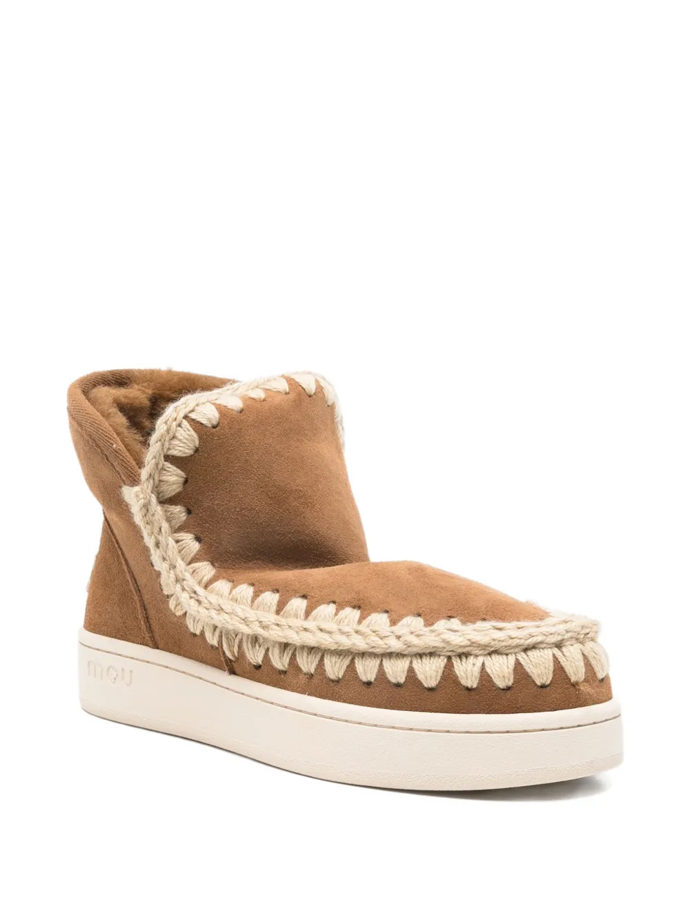 Mou Braided-trim Suede Ankle Boots In Brown