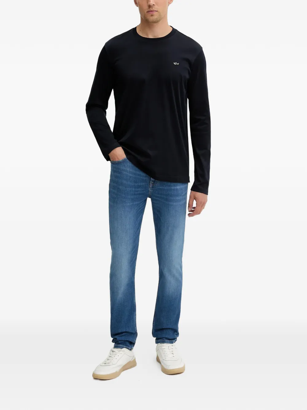 Paul & Shark T-shirt met lange mouwen en haaienpatroon Blauw