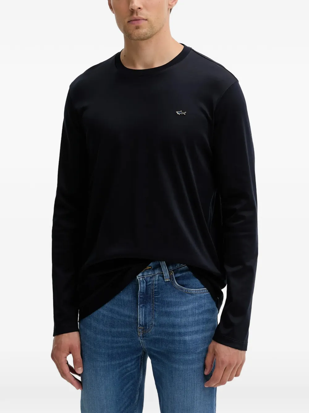 Paul & Shark Langarmshirt mit Haimotiv - Blau