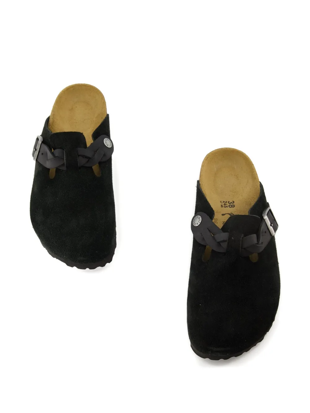 Birkenstock Boston leren muiltjes met gevlochten bandje Zwart