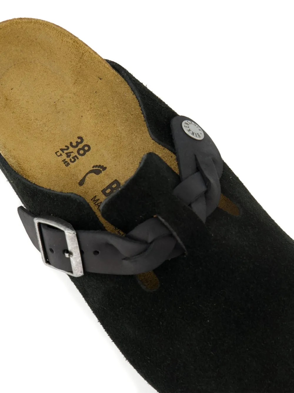 Birkenstock Boston leren muiltjes met gevlochten bandje Zwart