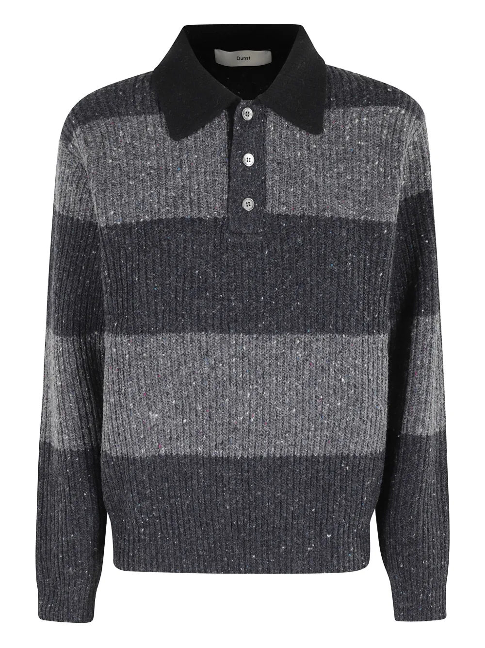 DUNST Chunky Rugby striped polo-collar sweater | Grey | Image 1