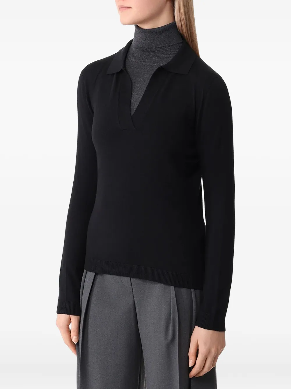 Gran Sasso Trui met V-hals en kraag Zwart