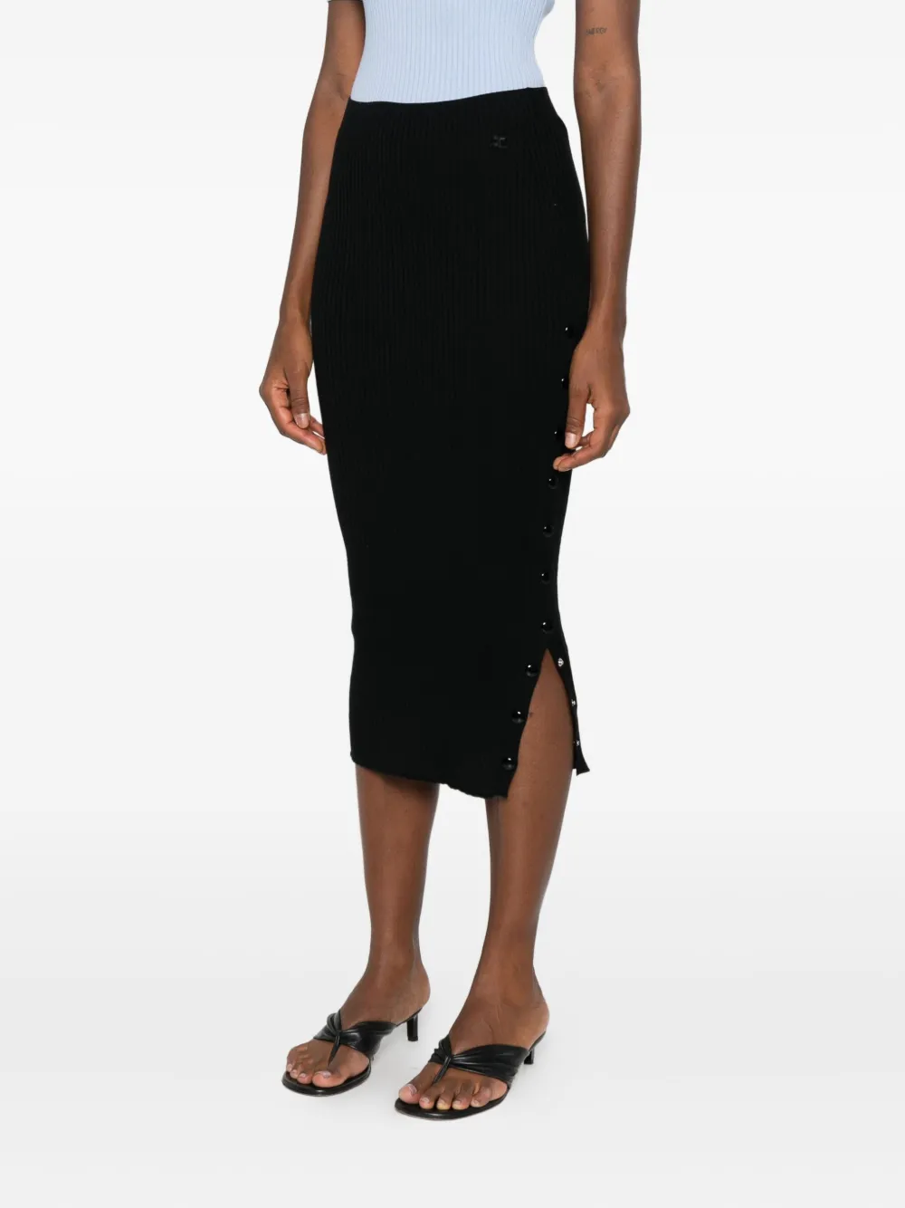 Courrèges Ribbed Midi Skirt In Black