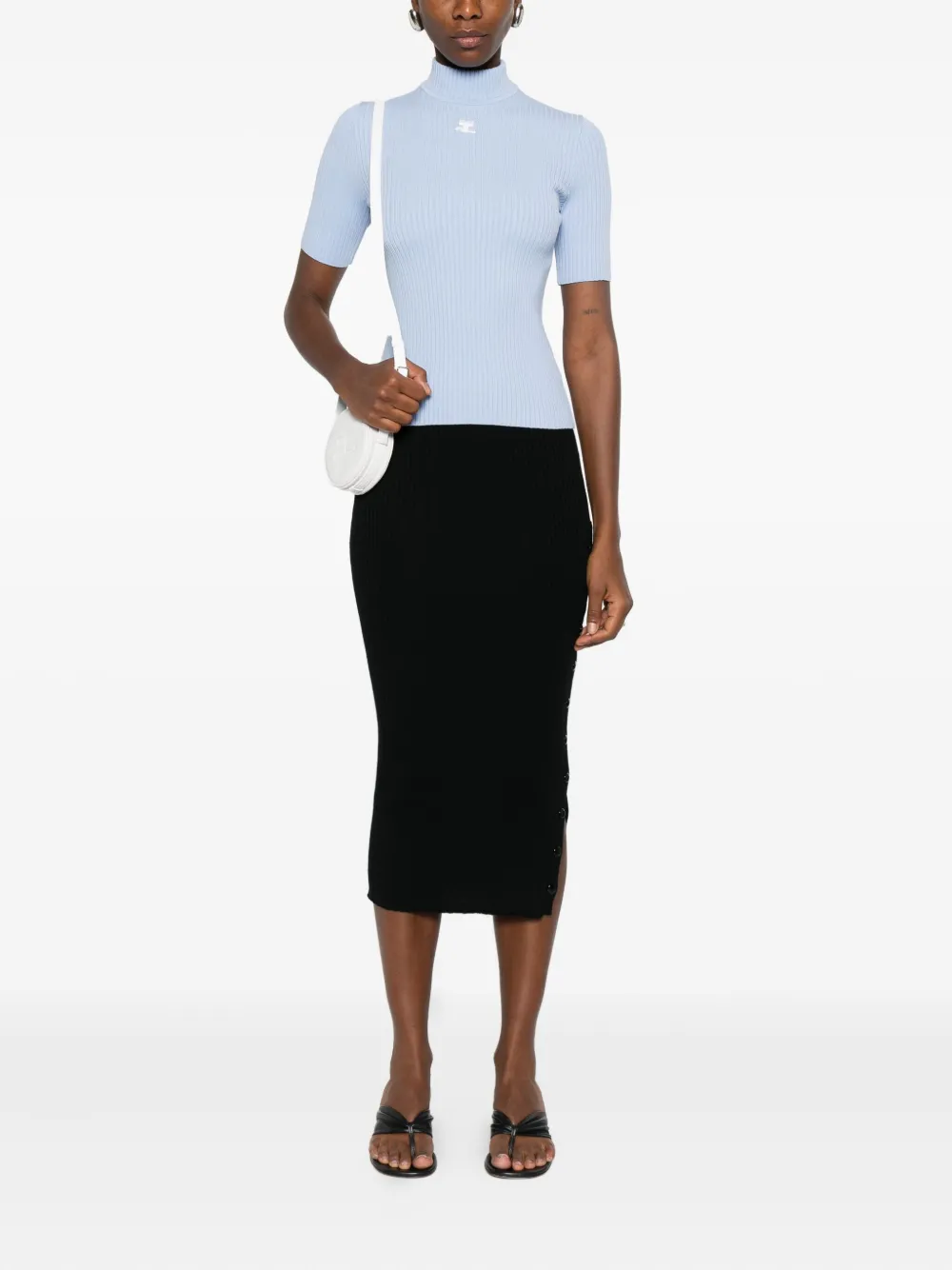Courrèges Geribbelde midi-rok - Zwart