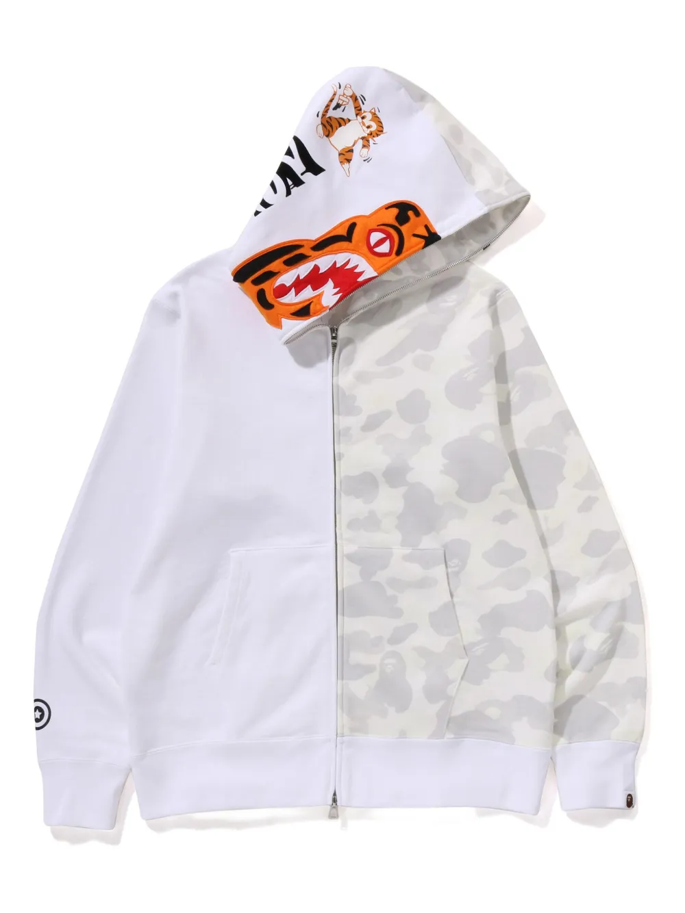 A Bathing Ape Tiger Shark Zip-up Hoodie In White