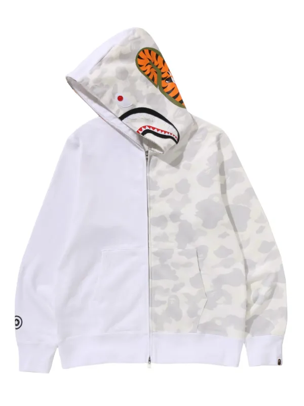 A BATHING APE® Tiger Shark zip-up Hoodie | White | FARFETCH