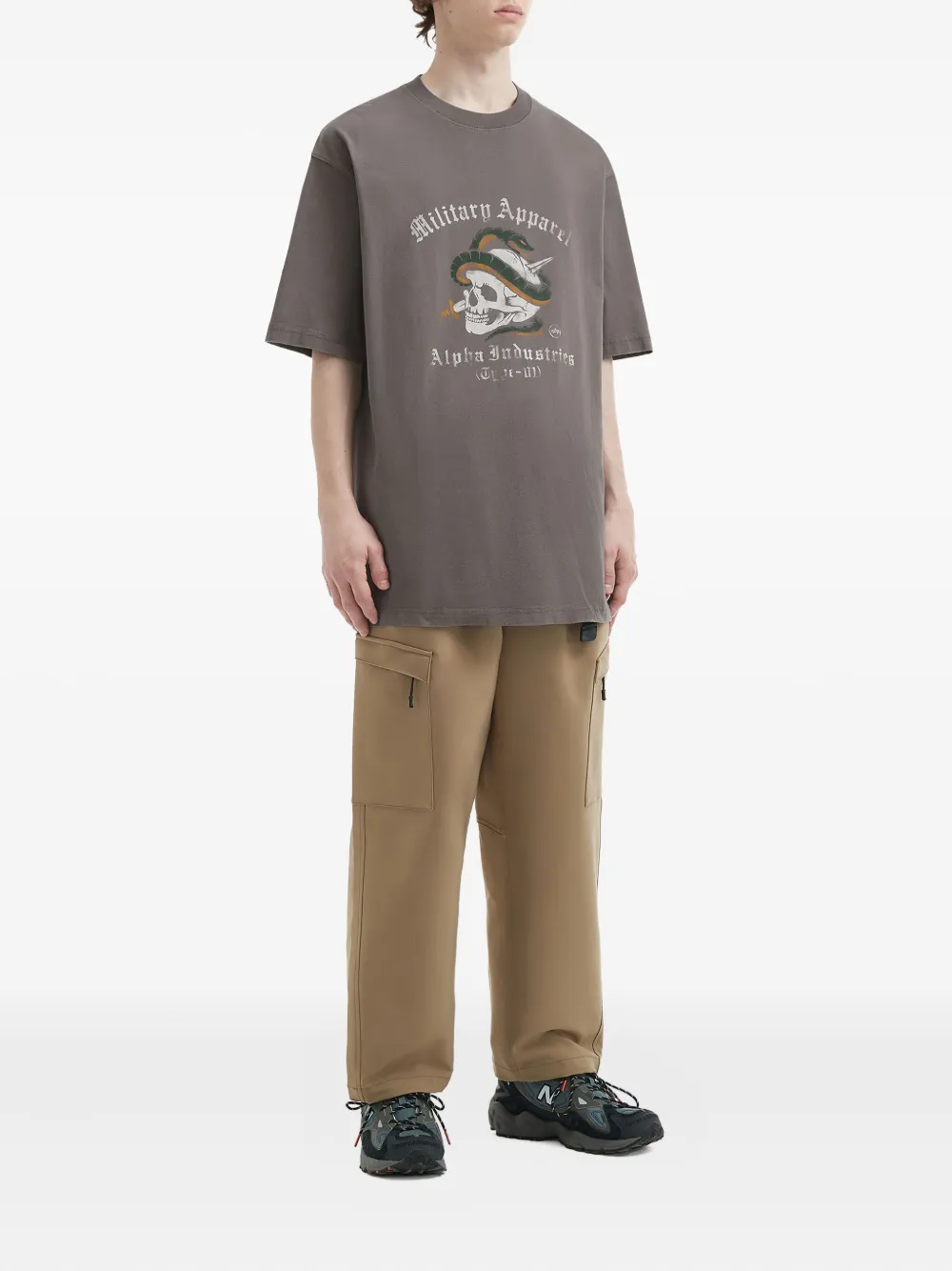 Alpha Industries T-shirt met doodskopprint - Grijs