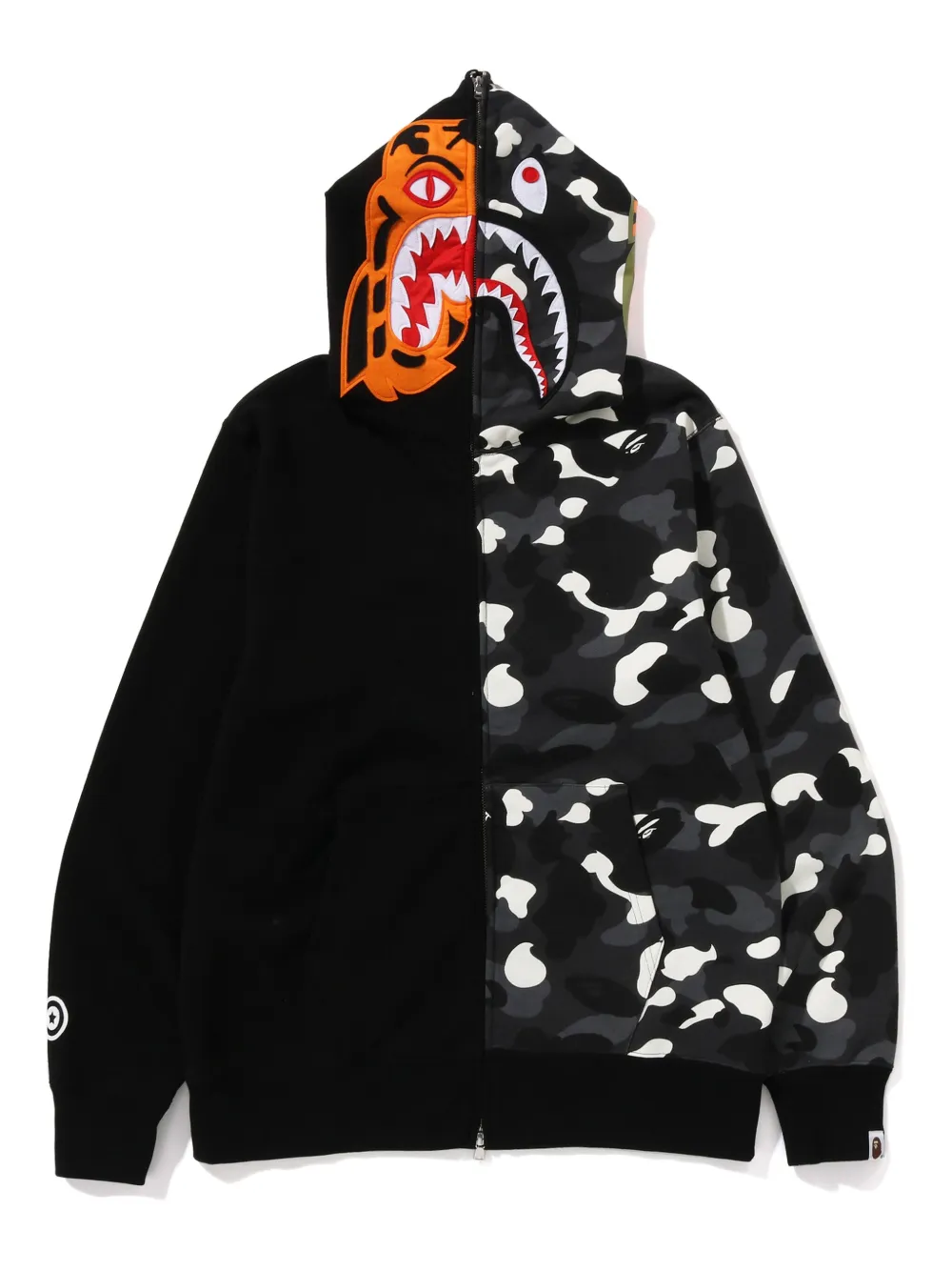A Bathing Ape City Camo Tiger Shark Zip-up Hoodie In Black