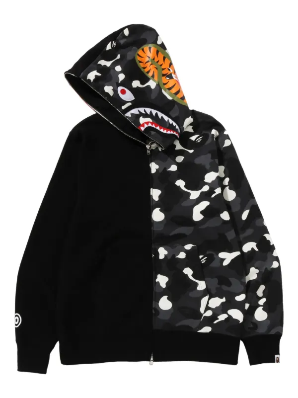A BATHING APE® City Camo Tiger Shark zip-up Hoodie | Black | FARFETCH