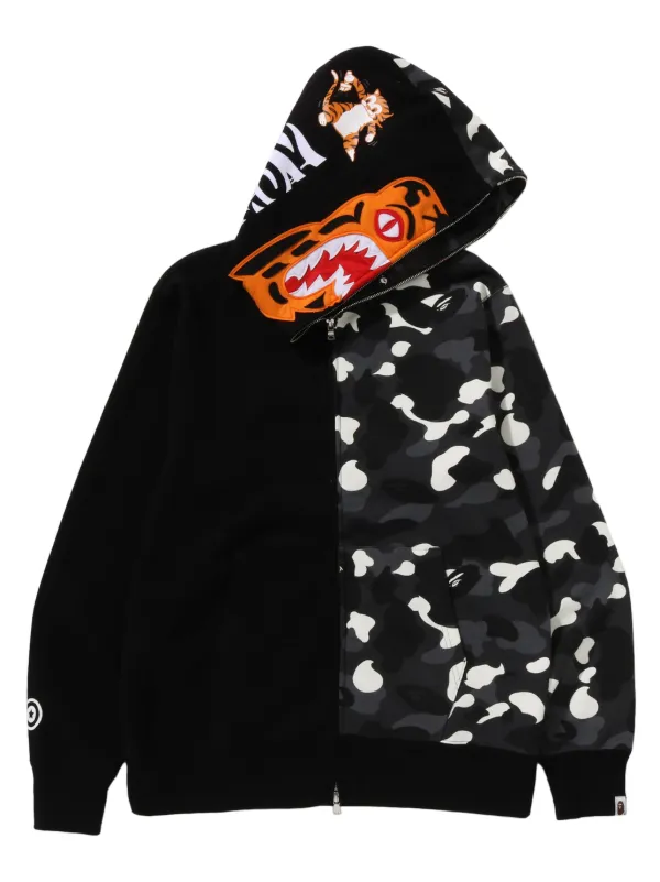 A BATHING APE® City Camo Tiger Shark zip-up Hoodie | Black | FARFETCH
