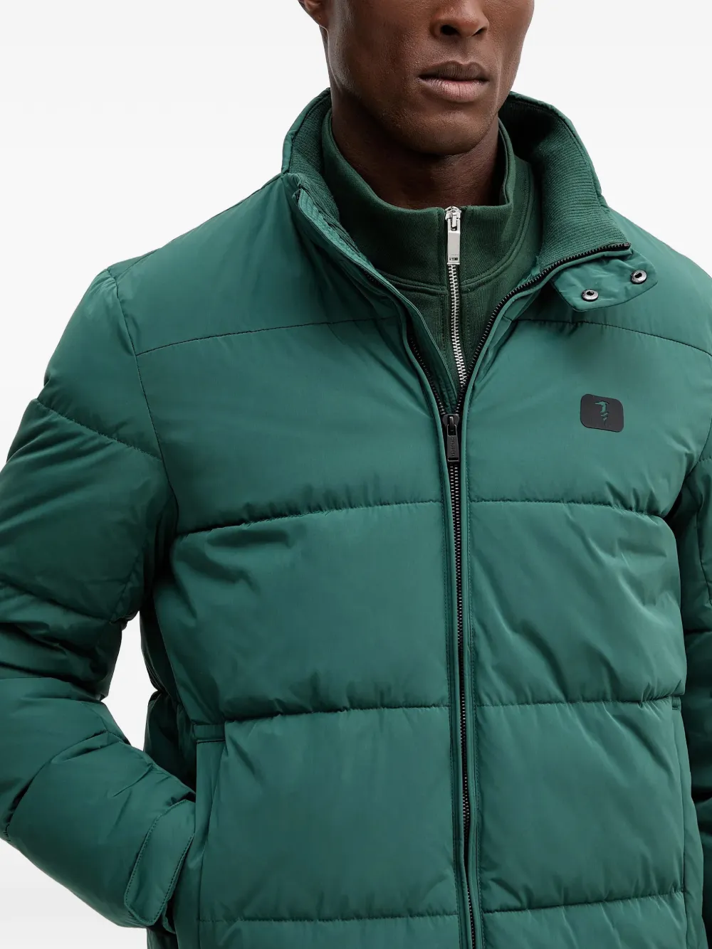 Trussardi Donsjack met logopatch Groen