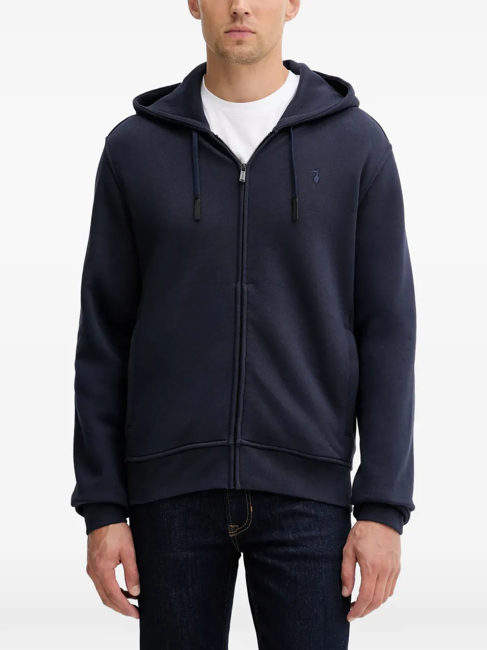Trussardi logo-embroidered zip-up hoodie - Blu