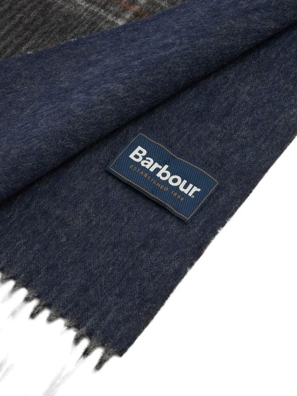 Barbour Checked Fringed Scarf In Gray