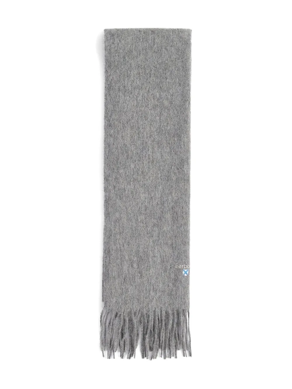 Barbour embroidered-logo fringed scarf | Grey | Image 1