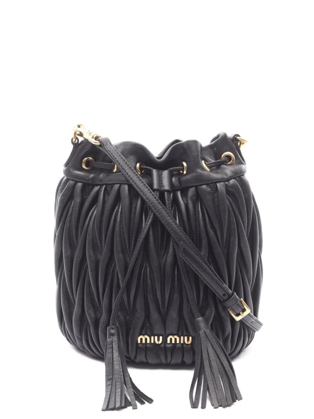 Pre-owned Miu Miu 2010s Matelassé Bucket Bag In Black