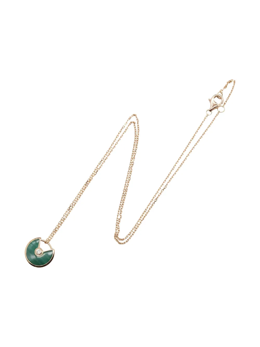 Pre-owned Cartier 2010s 18k Rose Gold Amulet De  Diamond And Malachite Necklace