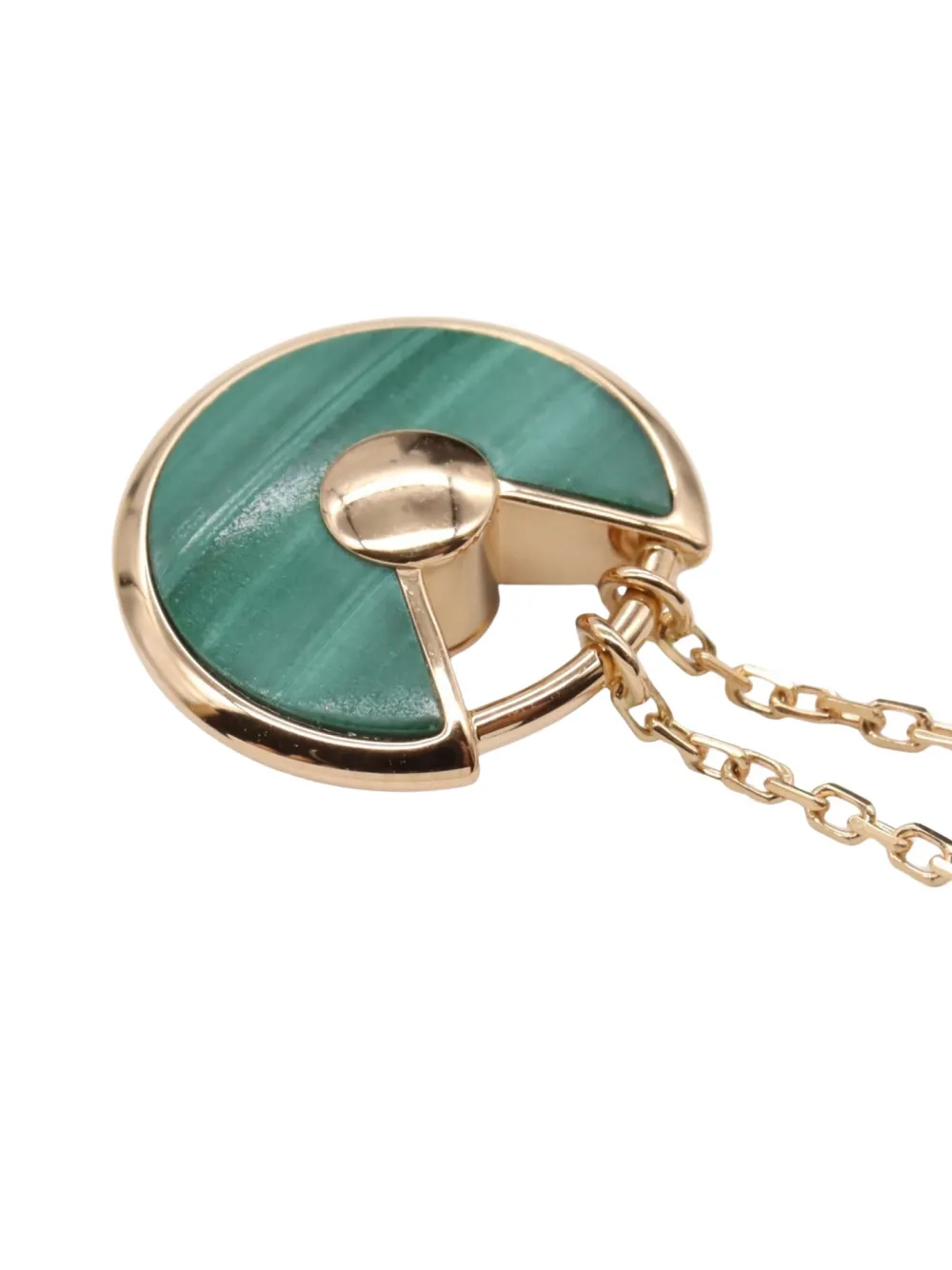 Pre-owned Cartier 2010s 18k Rose Gold Amulet De  Diamond And Malachite Necklace