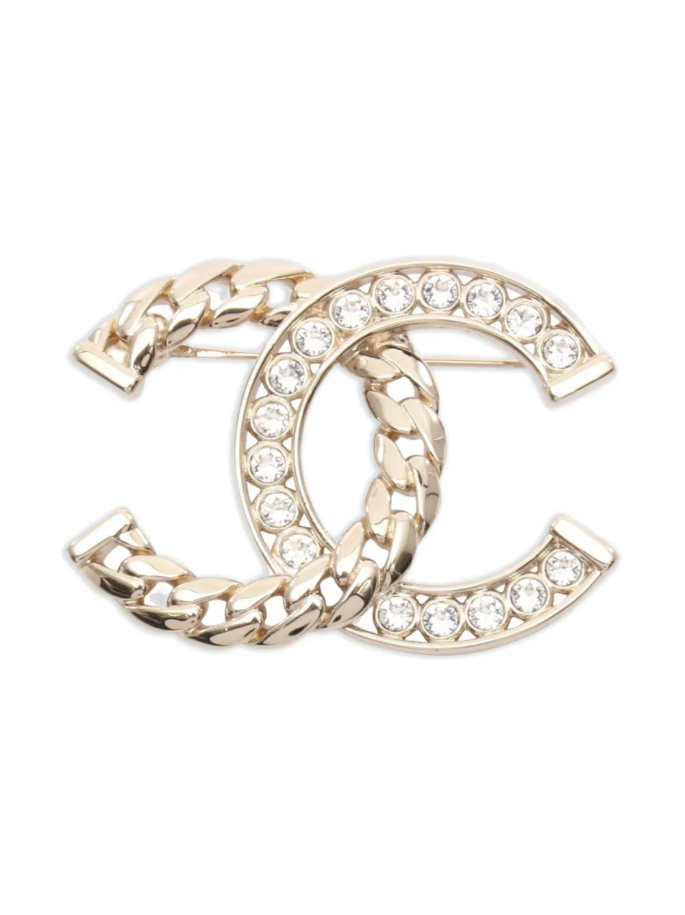 CHANEL Pre-Owned 1986-1988 chain-link crystal-embellishment brooch | Gold | Image 1