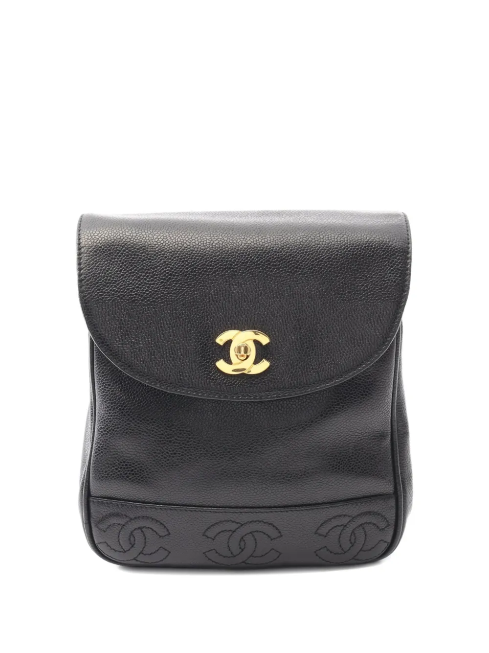 CHANEL Pre-Owned 1996-1997 トリプルココマーク エンボス バックパック - ブラック CHANEL Pre-Owned 1996-1997 トリプルココマーク エンボス バックパック - ブラック