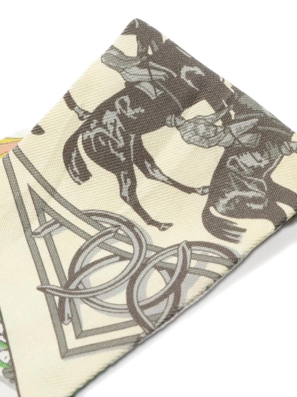 Pre-owned Hermes 10s Cheval Phoenix Dj Ribbon Scarf In Green