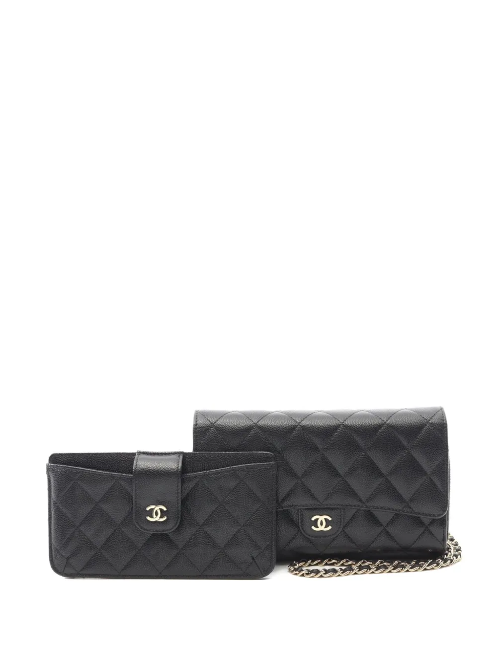 Pre-owned Chanel 2021-2022 Matelasse Chain Wallet In Black