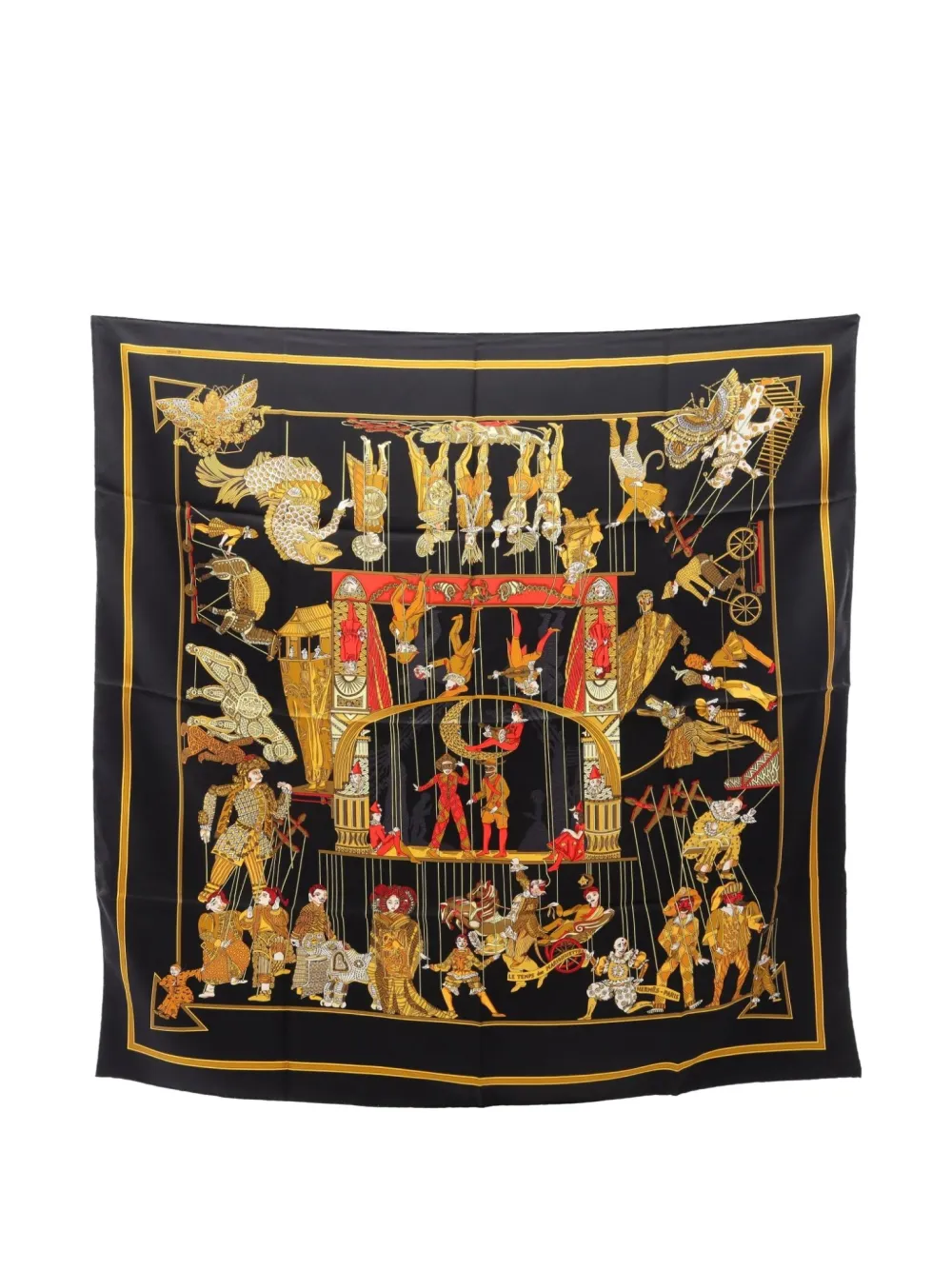 Hermès Pre-Owned 2000s marionettes print silk scarf | Black | Image 1