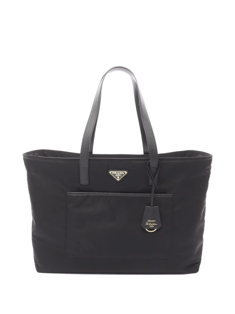 Pre-owned Prada 2020s Re-edition Leather-trimmed Tote Bag In Black