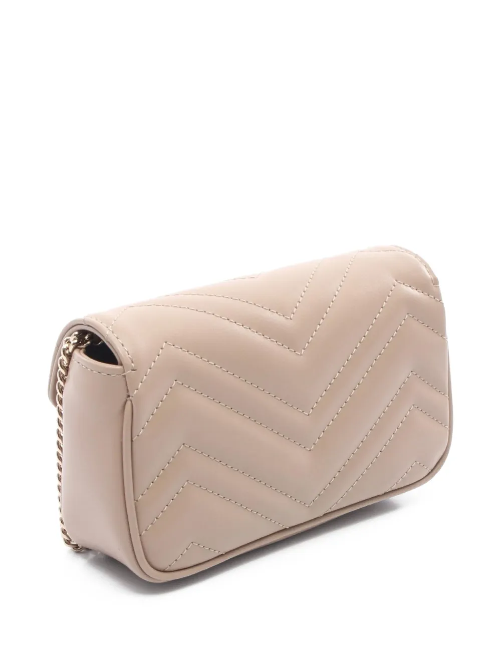 Pre-owned Gucci 2020s Mini Gg Marmont Chevron-quilted Shoulder Bag In Neutral