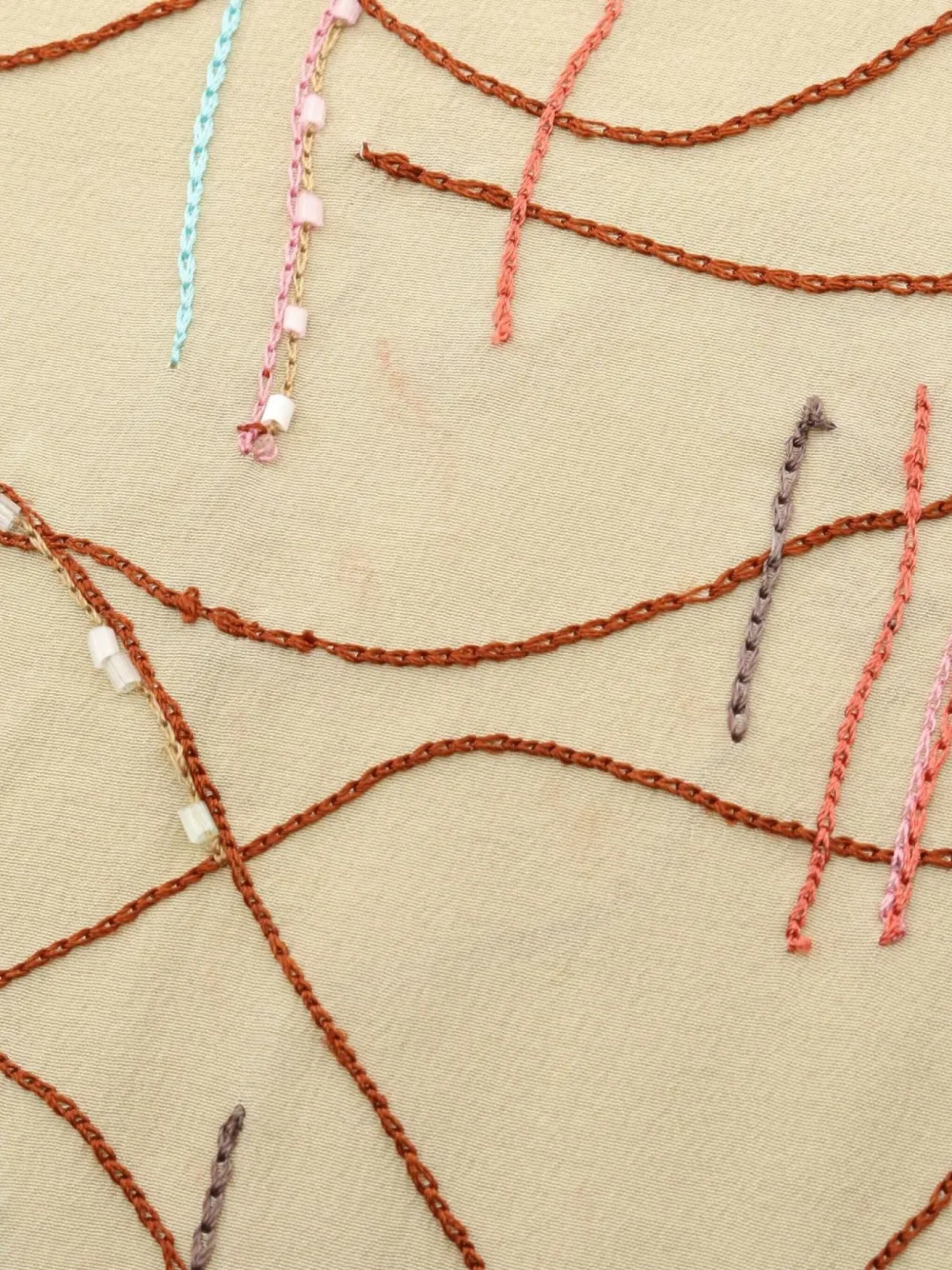 Pre-owned Etro 2000s Flower-bead Embroidered Scarf In Neutral