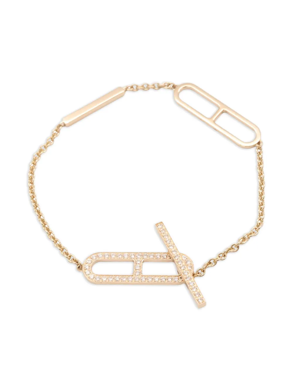 Pre-owned Hermes 2010s 18k Rose Gold Ever Chaîne D'ancre Diamond Bracelet