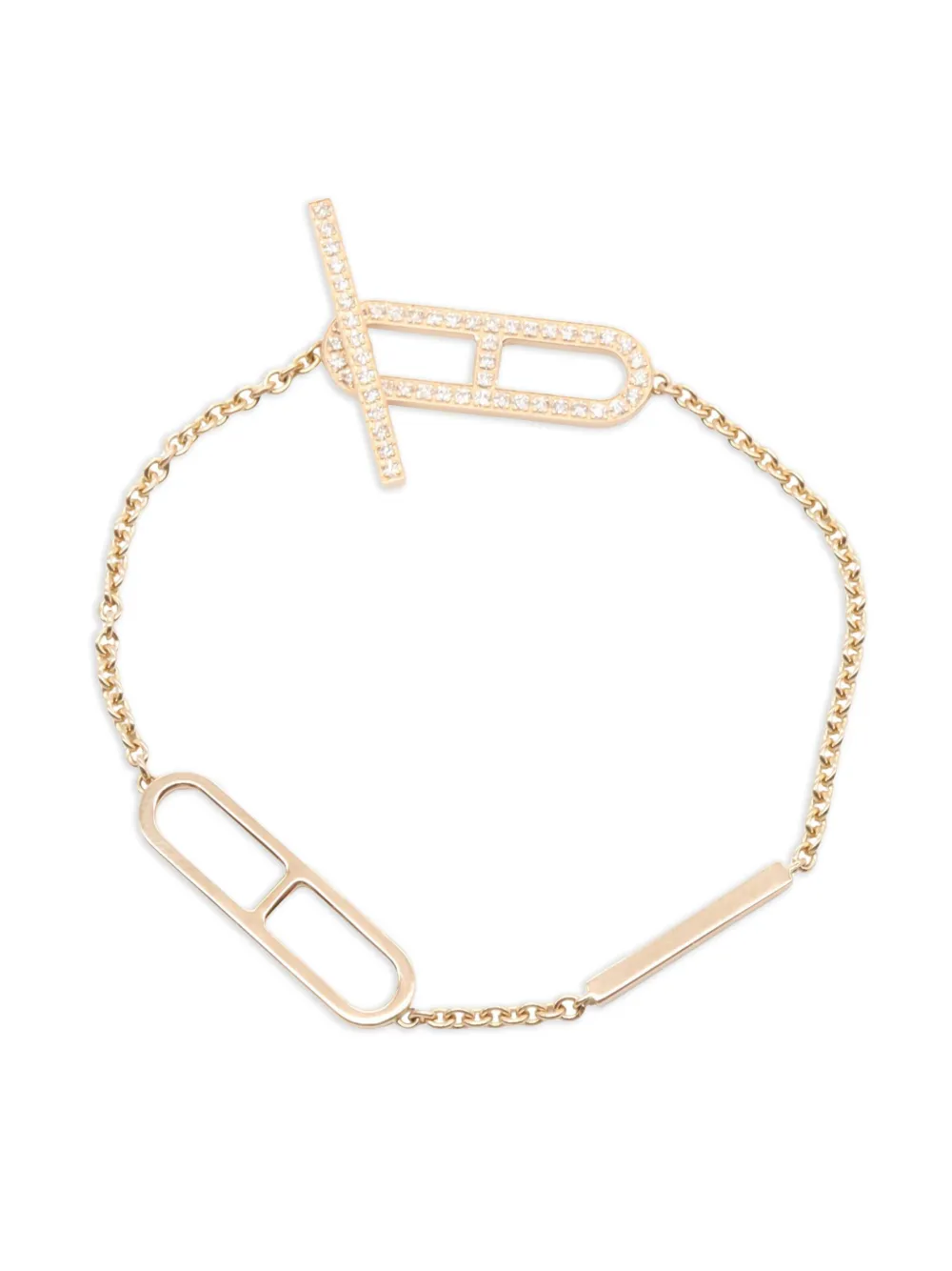 Pre-owned Hermes 2010s 18k Rose Gold Ever Chaîne D'ancre Diamond Bracelet