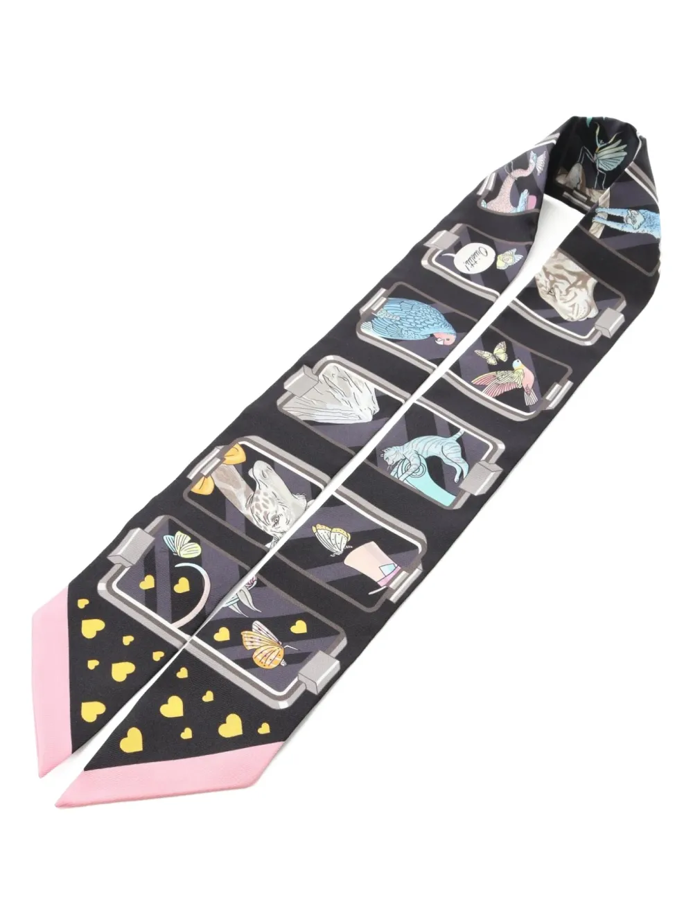Pre-owned Hermes 2020s Story Ribbon Silk Scarf In Black