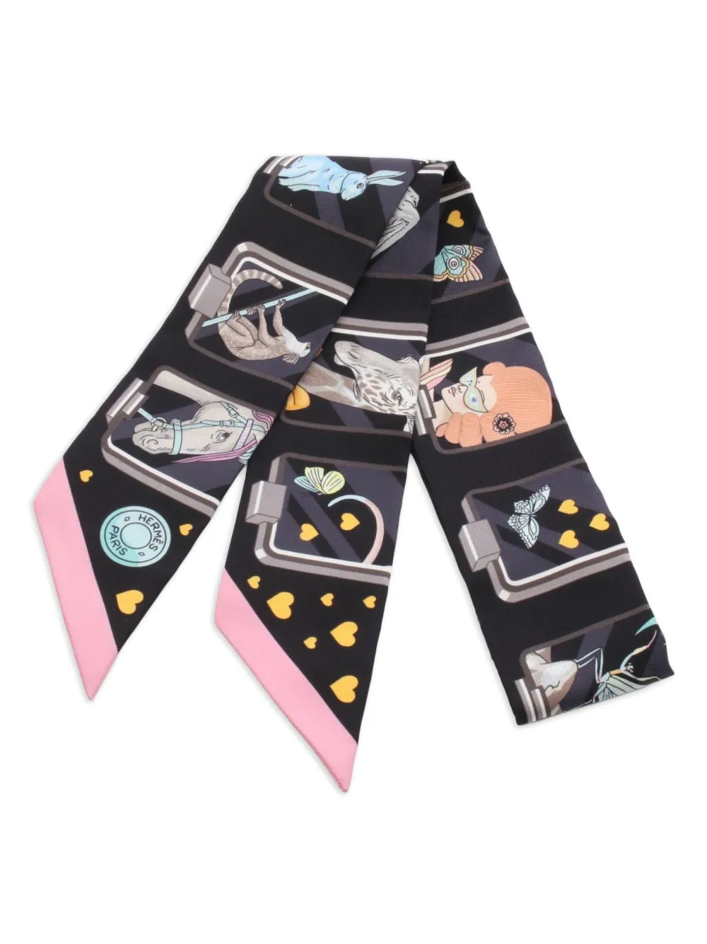 Hermès Pre-Owned 2020s Story ribbon silk scarf | Black | Image 1