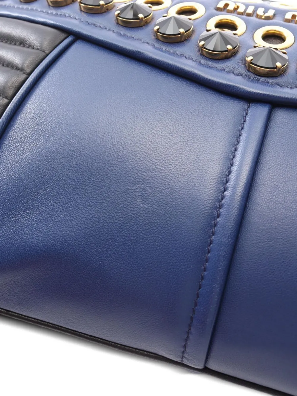 Pre-owned Miu Miu 2010s Leather Stud-detail Clutch Bag In Blue