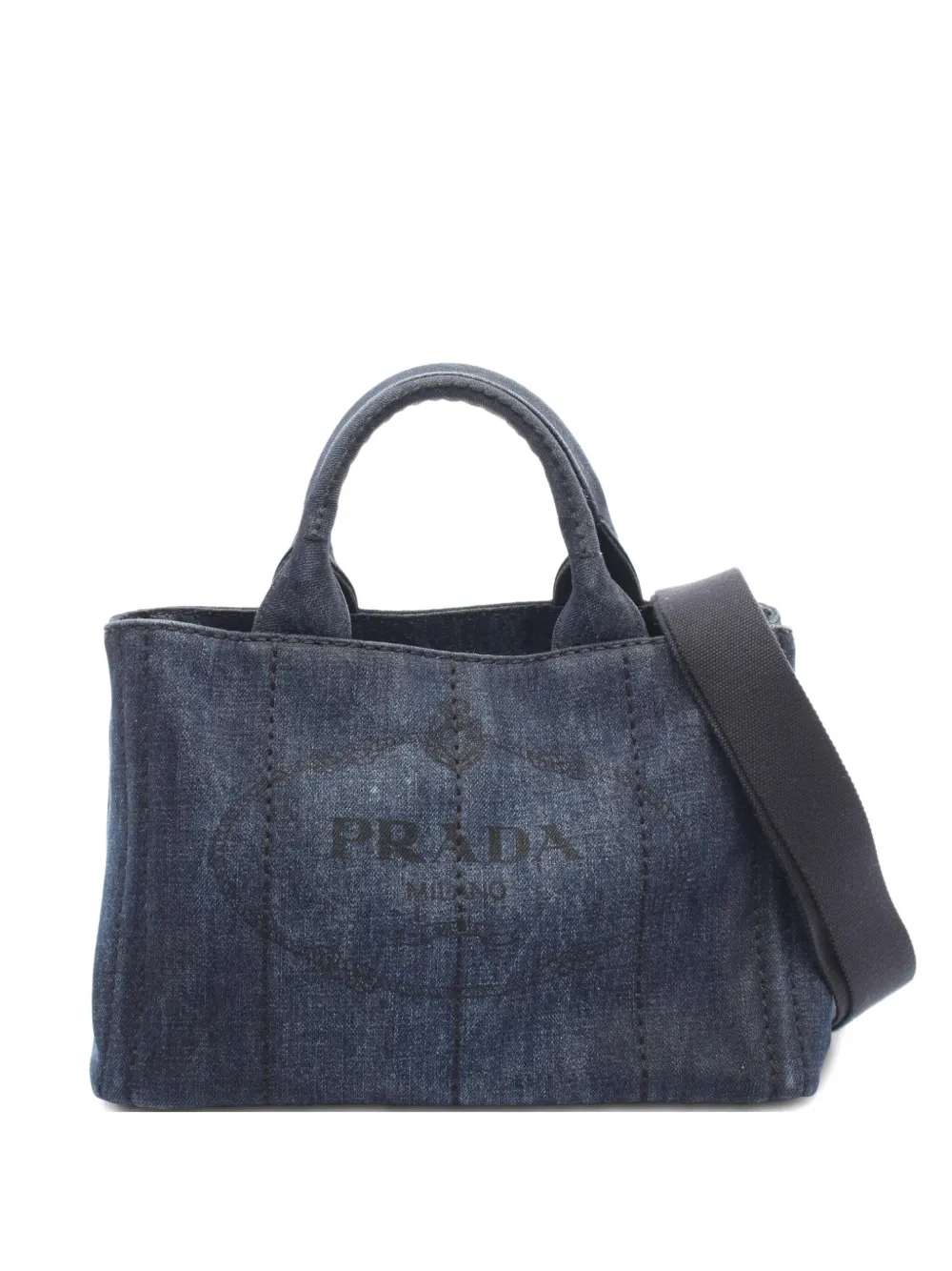 Pre-owned Prada 2000's Canapa Denim Tote Bag In Blue