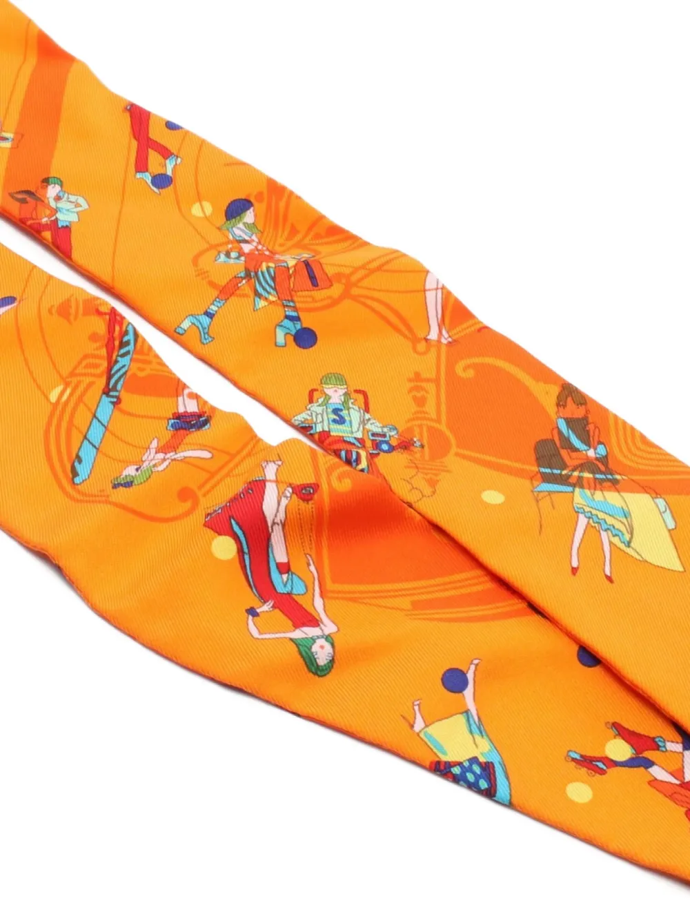 Pre-owned Hermes 2010s Les Parisiennes Ribbon Silk Scarf In Orange