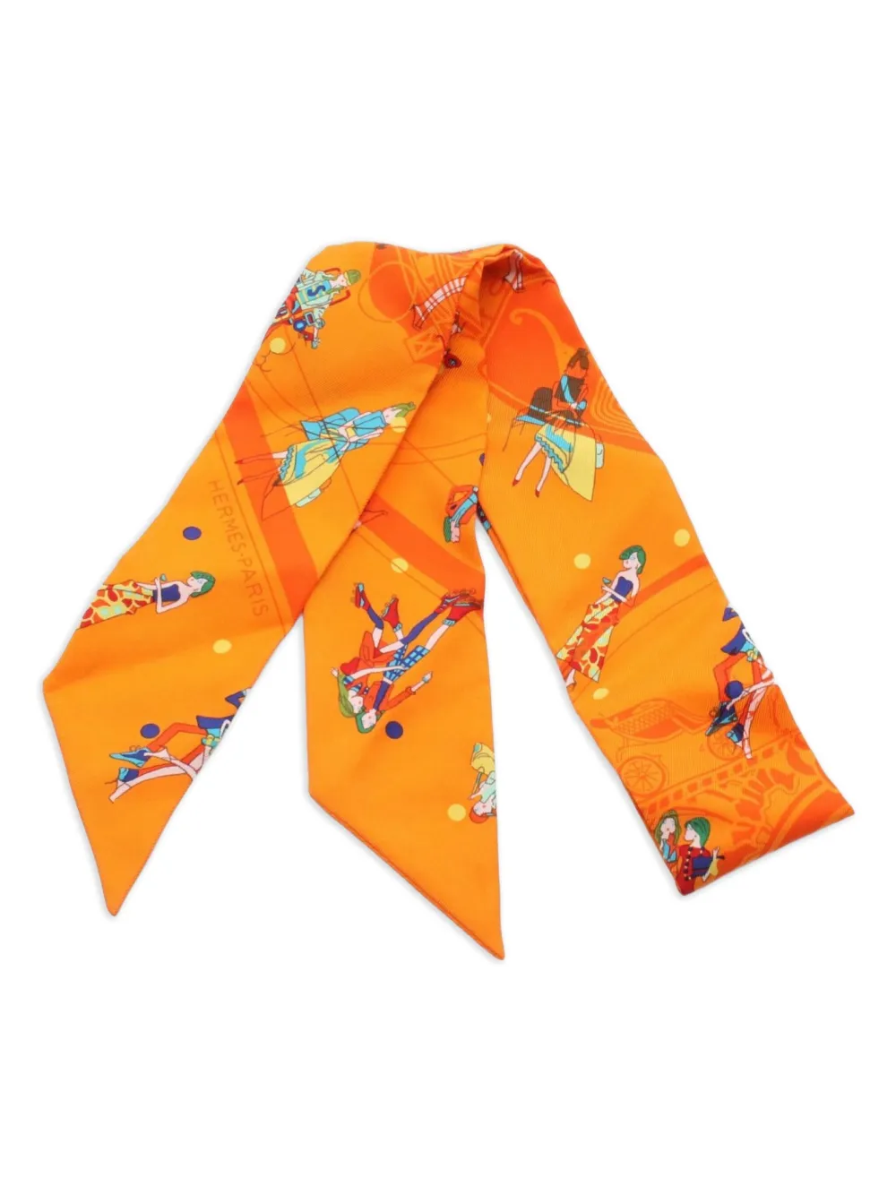Hermès Pre-Owned 2010s Les Parisiennes ribbon silk scarf | Orange | Image 1